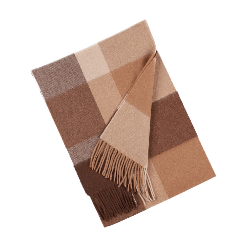 Isoruutuinen villahuivi, 100 % villaa, ruskea-beige – York (3)