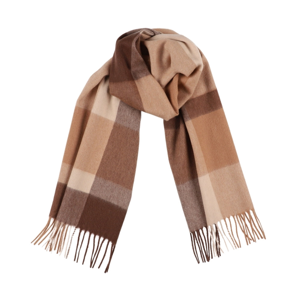Isoruutuinen villahuivi, 100 % villaa, ruskea-beige – York (4)