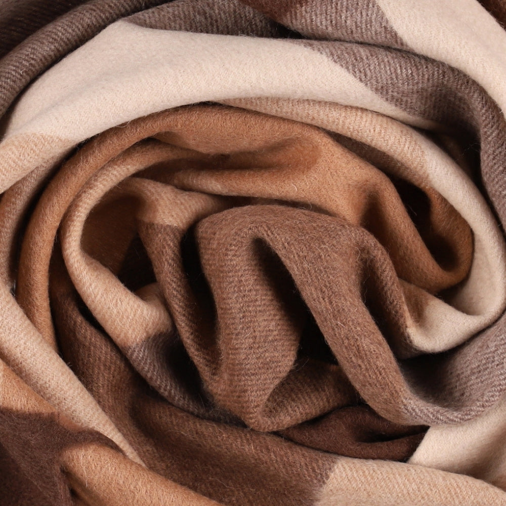 Isoruutuinen villahuivi, 100 % villaa, ruskea-beige – York (2)