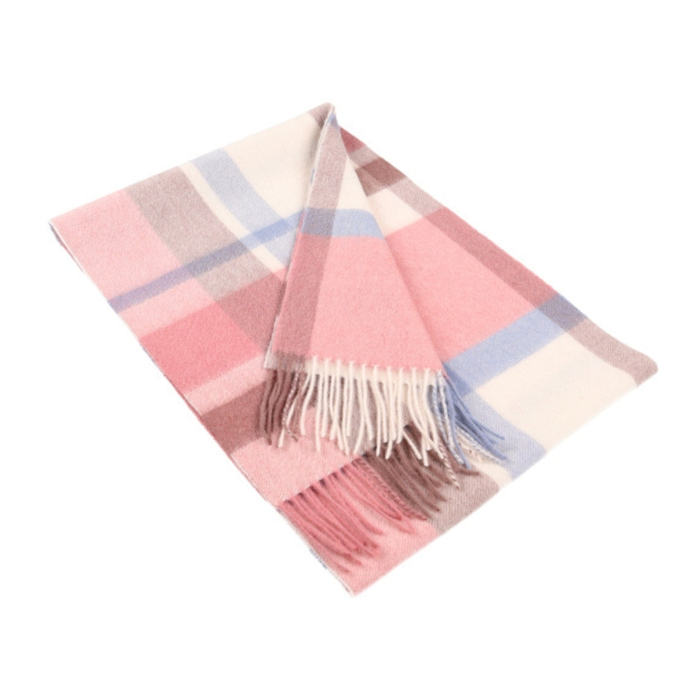 Ruudullinen villahuivi, 100 % villaa, vaaleanpunainen, hapsuilla – Lontoo (1)