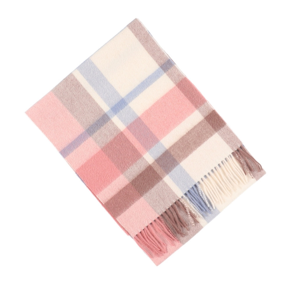 Ruudullinen villahuivi, 100 % villaa, vaaleanpunainen, hapsuilla – Lontoo (6)