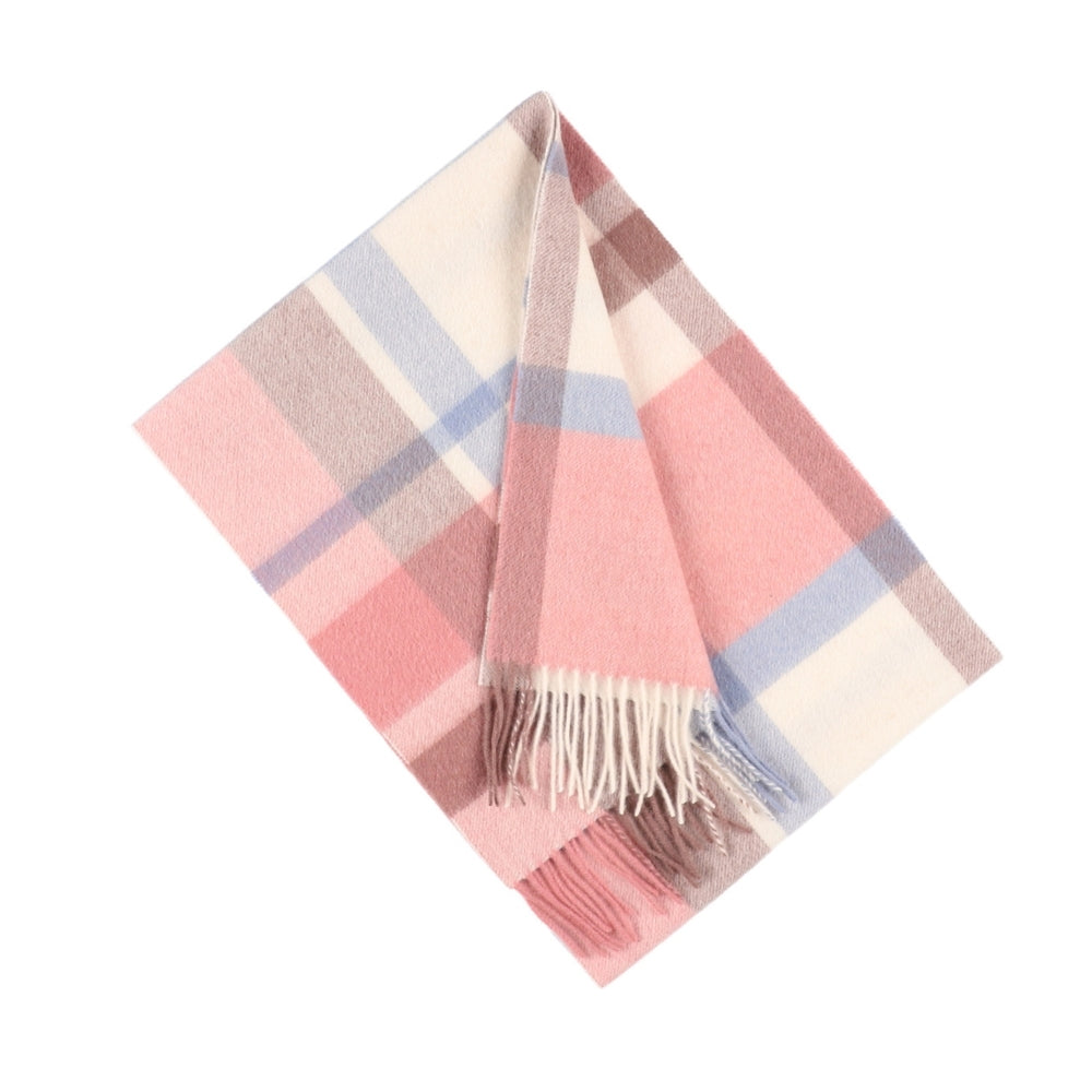 Ruudullinen villahuivi, 100 % villaa, vaaleanpunainen, hapsuilla – Lontoo (3)