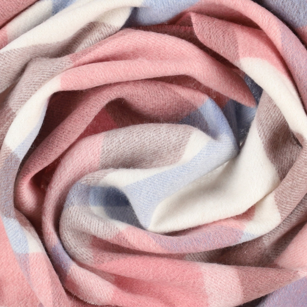 Ruudullinen villahuivi, 100 % villaa, vaaleanpunainen, hapsuilla – Lontoo (2)